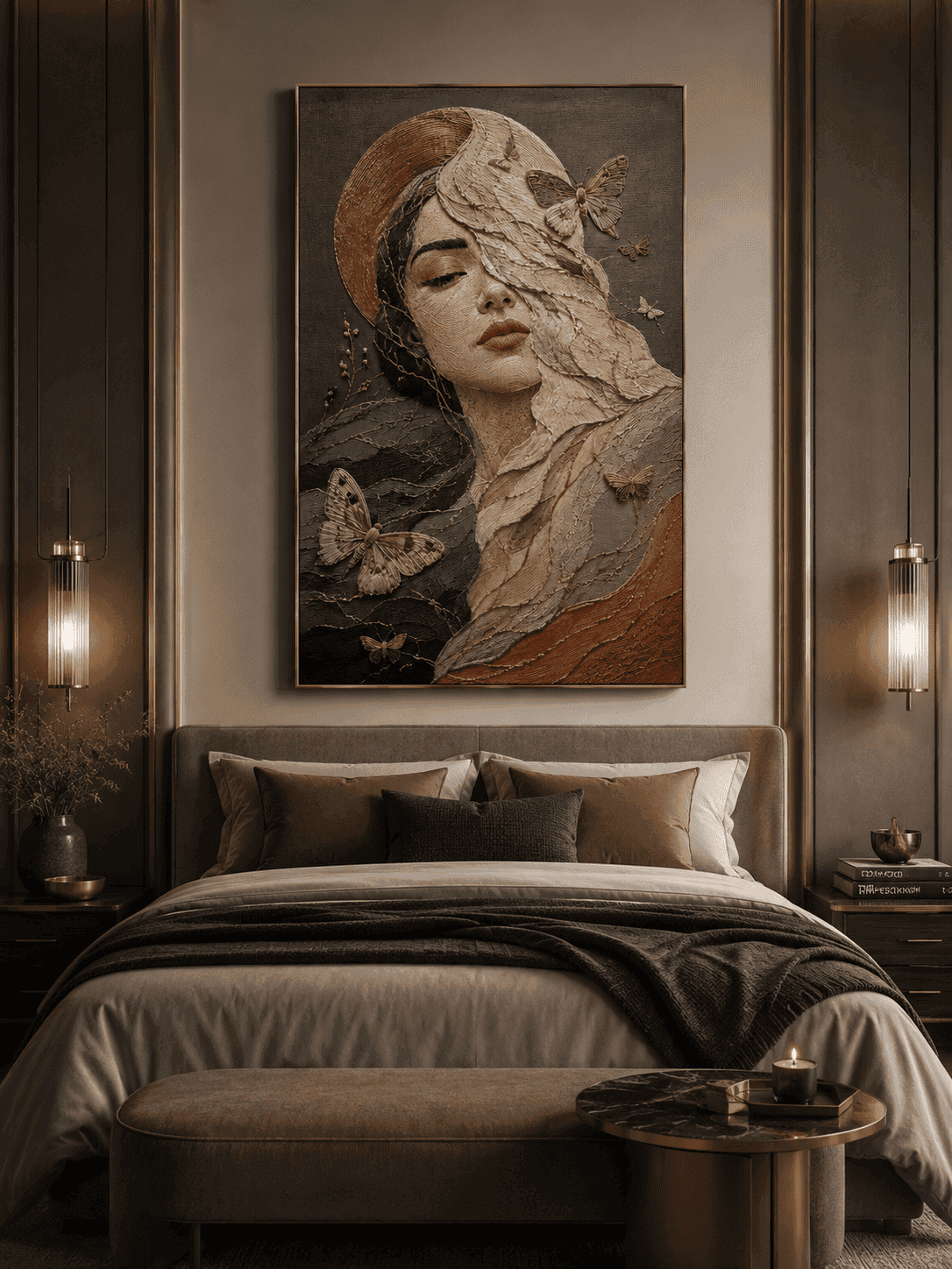 Ethereal Butterfly Muse — Embroidered Wall Art